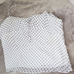 silk  satin silk top delicate polka dots white